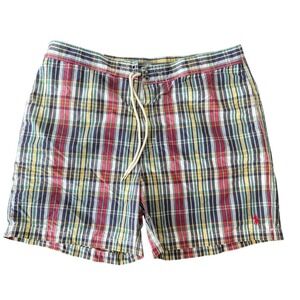 Polo Ralph Lauren Mens XL Plaid Swim Trunks Red Yellow Green Mesh Lined Shorts